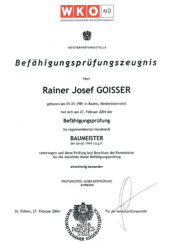 Befähigung Baumeisterprüfung